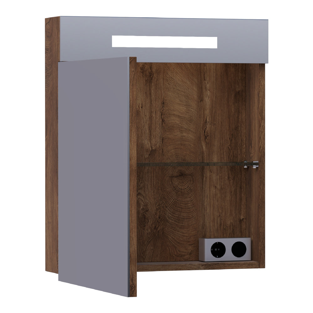 BRAUER Promise spiegelkast 60 met directe verlichting 1 linksdraaiende enkelzijdige spiegeldeur Forest Cacao SK-PR60LFC