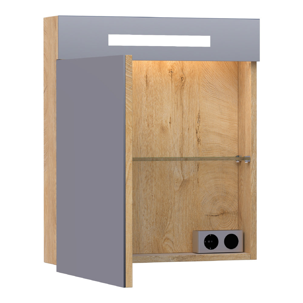 BRAUER Promise spiegelkast 60 met directe verlichting 1 linksdraaiende enkelzijdige spiegeldeur Forest Tan SK-PR60LFT