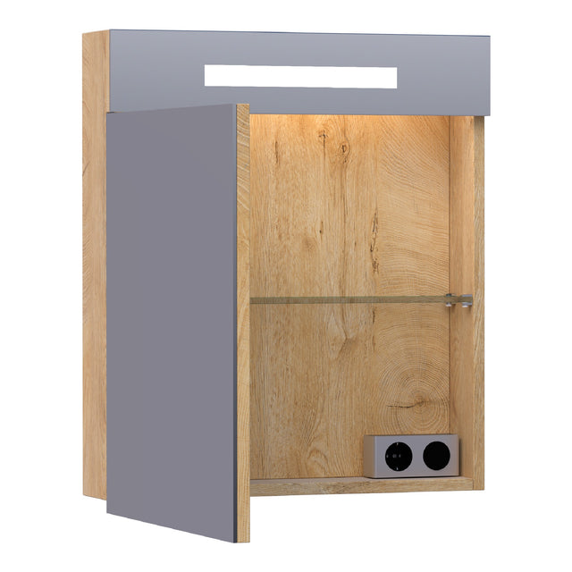 BRAUER Promise spiegelkast 60 met directe verlichting 1 linksdraaiende enkelzijdige spiegeldeur Forest Tan SK-PR60LFT