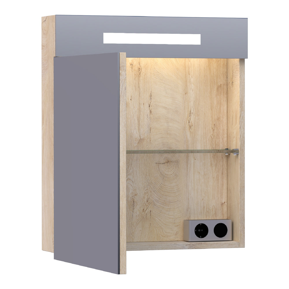 BRAUER Promise spiegelkast 60 met directe verlichting 1 linksdraaiende enkelzijdige spiegeldeur Forest Wheat SK-PR60LFW
