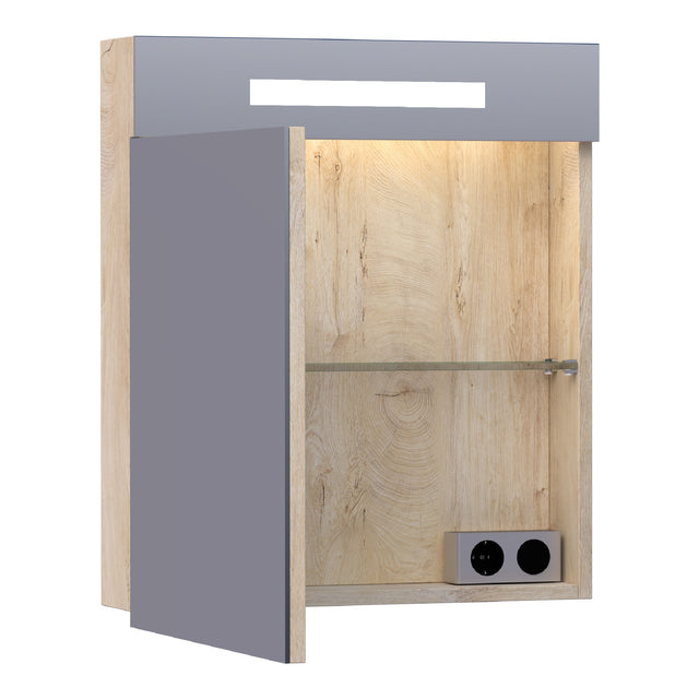 BRAUER Promise spiegelkast 60 met directe verlichting 1 linksdraaiende enkelzijdige spiegeldeur Forest Wheat SK-PR60LFW