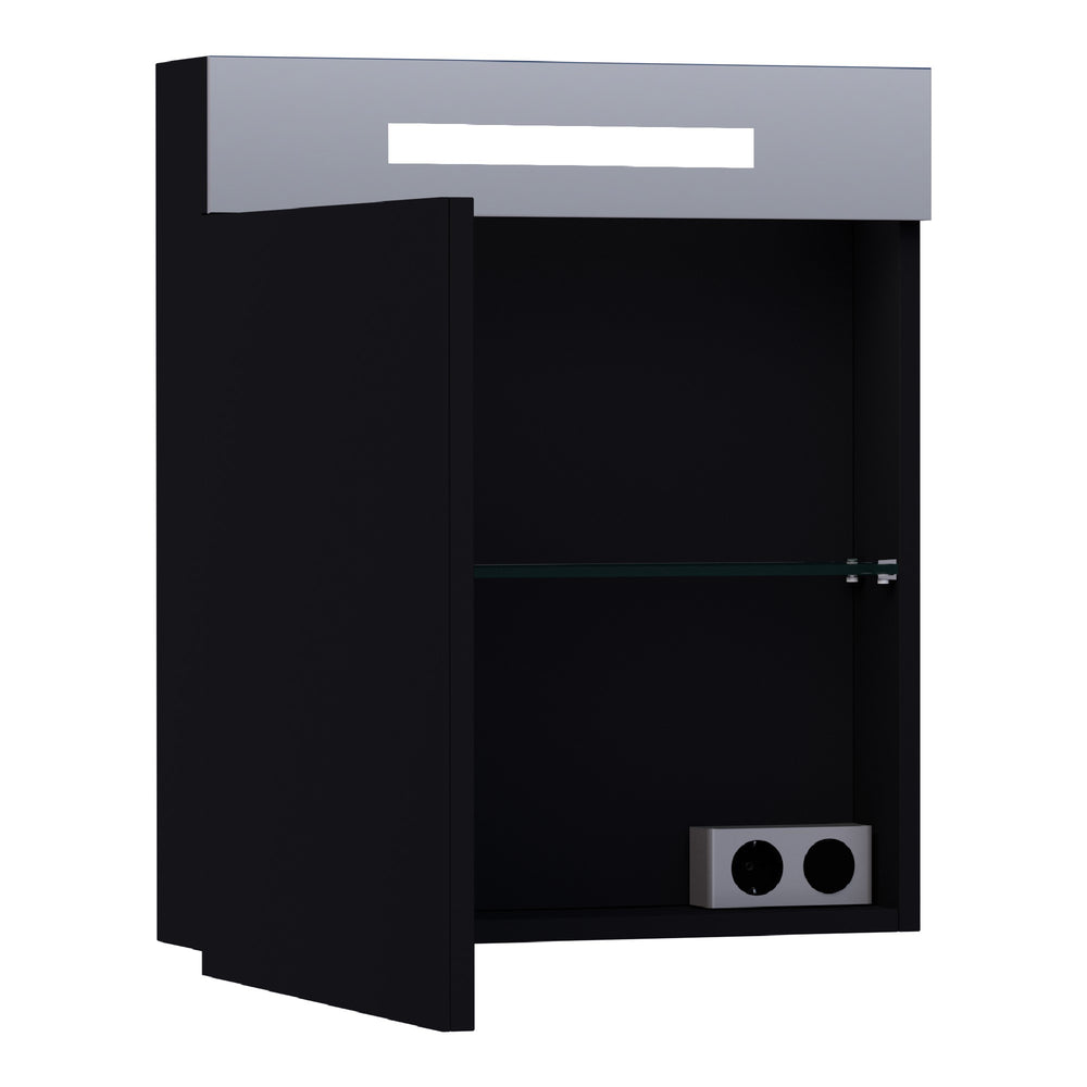 BRAUER Promise spiegelkast 60 met directe verlichting 1 linksdraaiende enkelzijdige spiegeldeur mat zwart SK-PR60LMZ