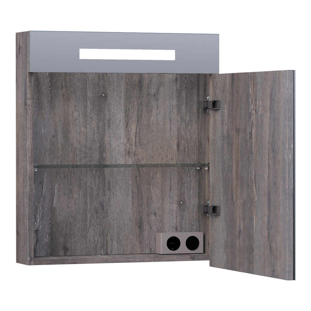 BRAUER Promise spiegelkast 60 met directe verlichting 1 rechtsdraaiende enkelzijdige spiegeldeur Driftwood SK-PR60RDR