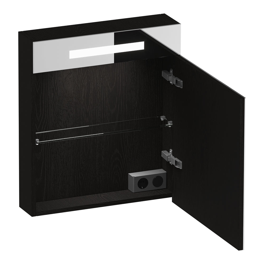 BRAUER Promise spiegelkast 60 met verlichting 1 rechtsdraaiende spiegeldeur Timber Black SK-PR60RTB