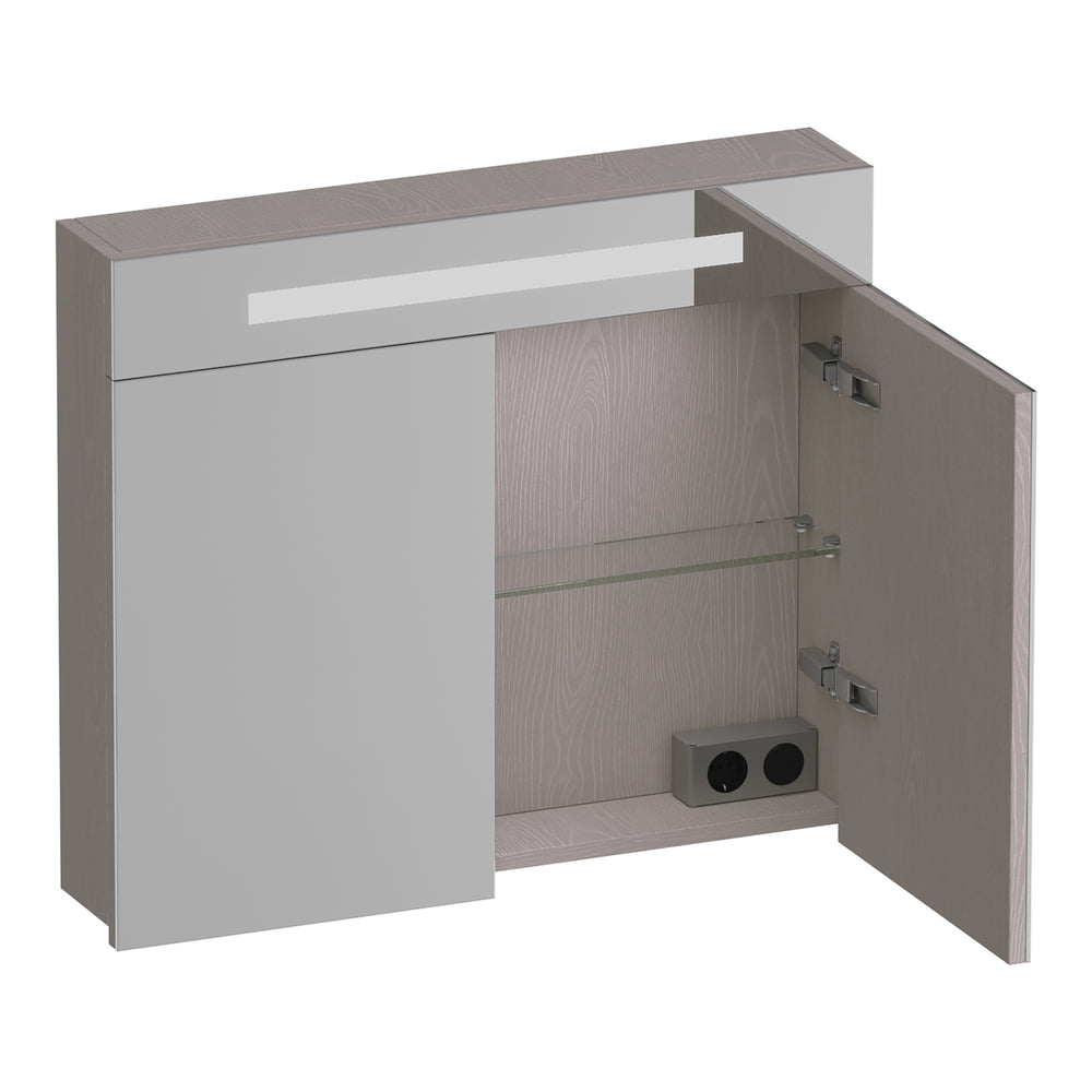 BRAUER Promise spiegelkast 80 met verlichting 2 spiegeldeuren Timber Greige SK-PR80TE