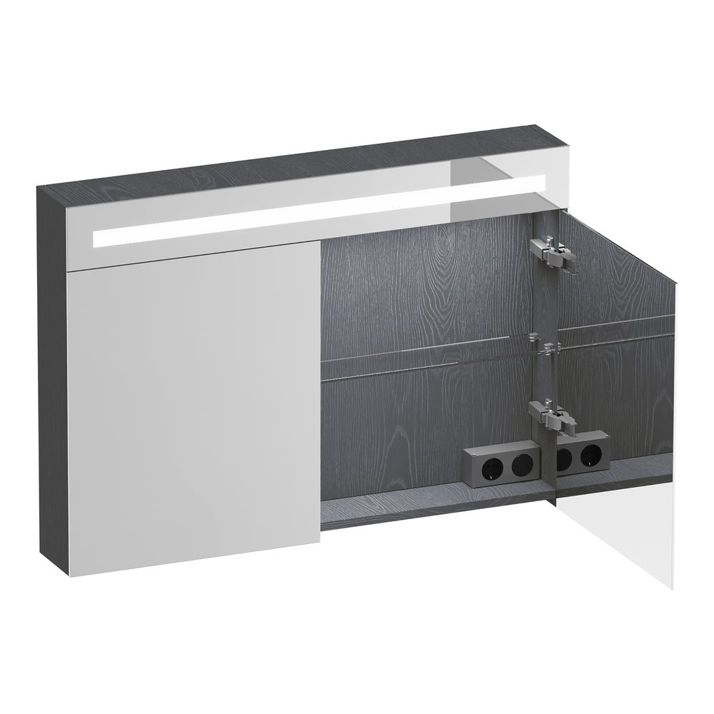 BRAUER Promise Deluxe spiegelkast 100 met verlichting 2 dubbelzijdige spiegeldeuren Timber Grey SK-PRD100TG