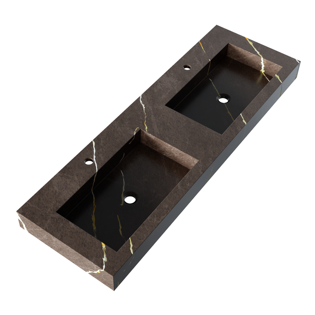 BRAUER Coral wastafel 140 met 2 spoelbakken en 2 kraangaten marmerlook Copper Brown WT-CA1402CB