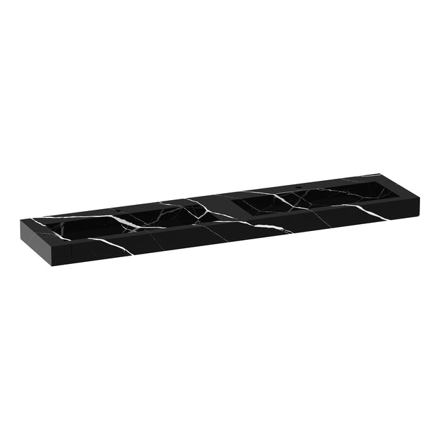 BRAUER Coral wastafel 200 met 2 spoelbakken en 2 kraangaten marmerlook Nero Marquina WT-CA2002NM