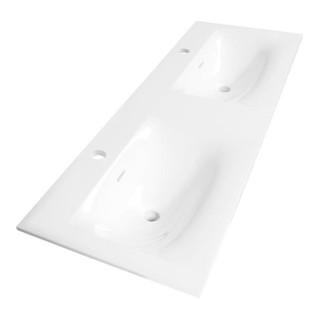 BRAUER Glacier wastafel 120-2 met 2 spoelbakken en 2 kraangaten fine stone hoogglans wit WT-GL120-22HW
