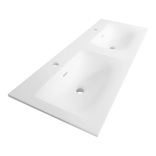 BRAUER Glacier wastafel 140 met 2 spoelbakken en 2 kraangaten fine stone mat wit WT-GL1402MW