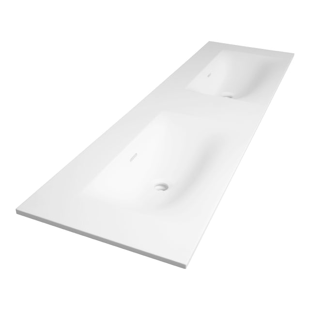 BRAUER Glacier wastafel 160 met 2 spoelbakken en 0 kraangaten fine stone mat wit WT-GL1600MW
