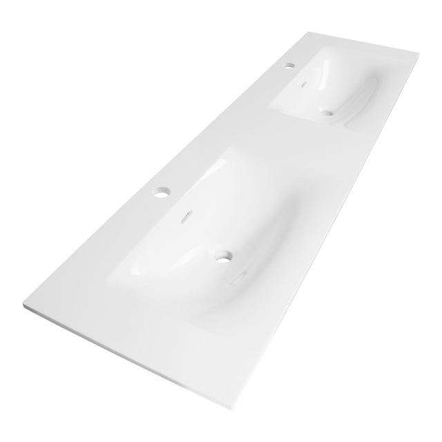 BRAUER Glacier wastafel 160 met 2 spoelbakken en 2 kraangaten fine stone hoogglans wit WT-GL1602HW