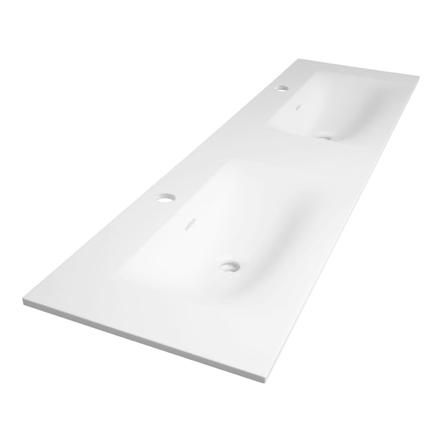 BRAUER Glacier wastafel 160 met 2 spoelbakken en 2 kraangaten fine stone mat wit WT-GL1602MW