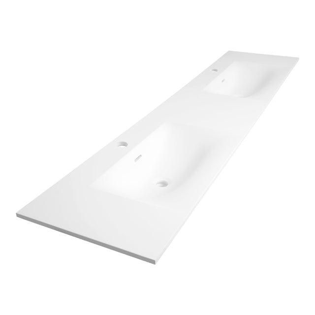 BRAUER Glacier wastafel 200 met 2 spoelbakken en 2 kraangaten fine stone mat wit WT-GL2002MW