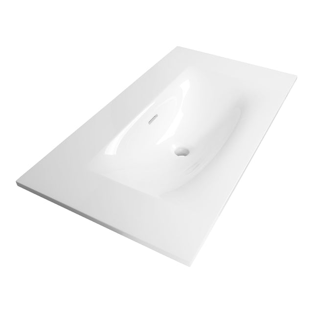 BRAUER Glacier wastafel 80 met 1 spoelbak en 0 kraangaten fine stone hoogglans wit WT-GL800HW