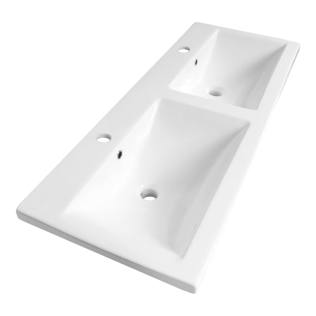 BRAUER Halo wastafel 120-2 met 2 spoelbakken en 2 kraangaten keramiek hoogglans wit WT-HA120-22HW