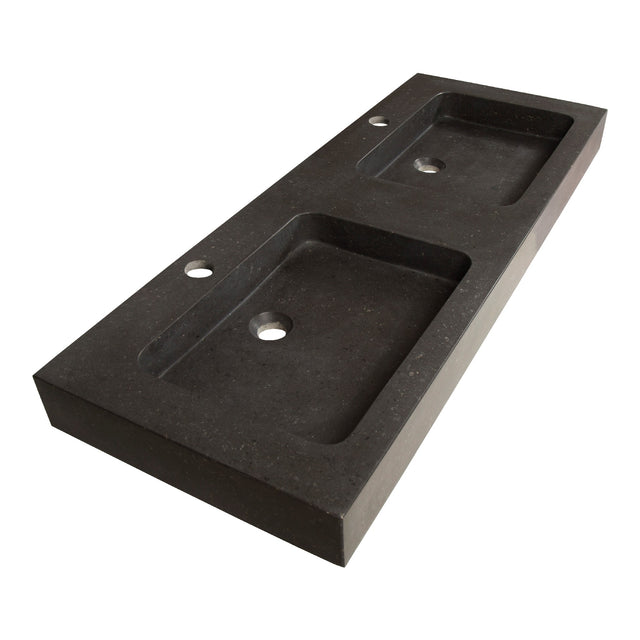BRAUER Lava wastafel 120-2 met 2 spoelbakken en 2 kraangaten natuursteen basalt antraciet WT-LA120-22AN