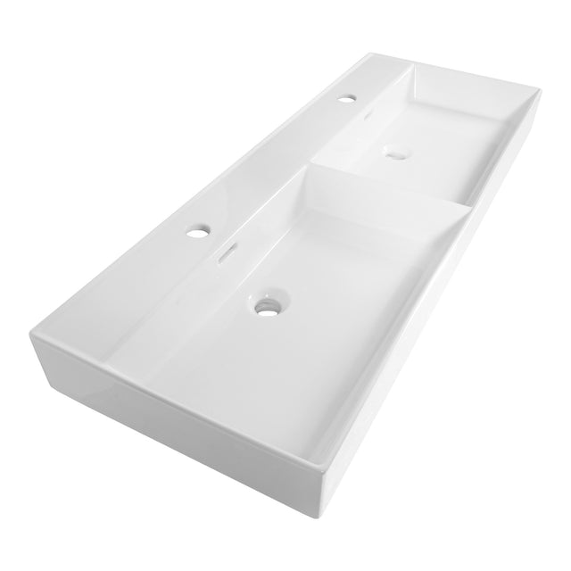 BRAUER Lunar wastafel 120-2 met 2 spoelbakken en 2 kraangaten keramiek hoogglans wit WT-LU120-22HW