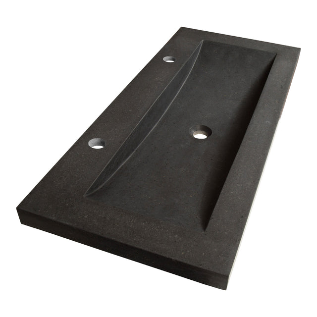 BRAUER Magma wastafel 100 met 1 spoelbak en 2 kraangaten natuursteen basalt antraciet WT-MA1002AN