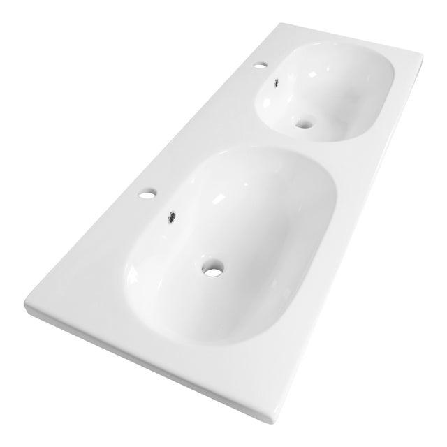 BRAUER Moon wastafel 120-2 met 2 spoelbakken en 2 kraangaten keramiek hoogglans wit WT-MO120-22HW