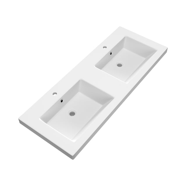 BRAUER Solar Medium wastafel 120-2 met 2 spoelbakken en 2 kraangaten mineraalmarmer mat wit WT-SOM120-22MW