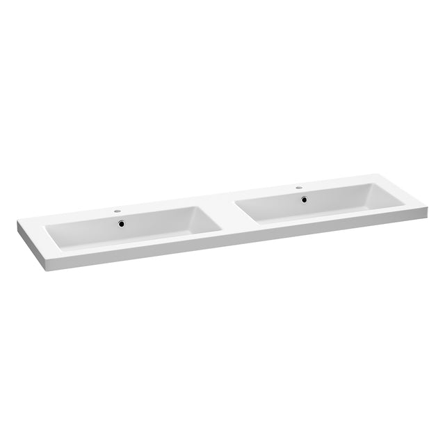 BRAUER Solar Medium wastafel 160 met 2 spoelbakken en 2 kraangaten mineraalmarmer mat wit WT-SOM1602MW