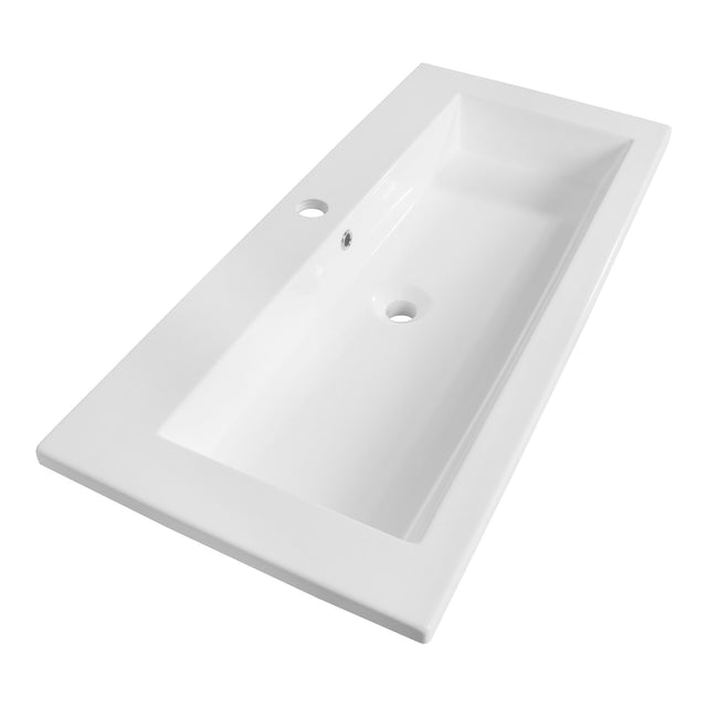 BRAUER Solar Slim wastafel 100 met 1 spoelbak en 1 kraangat mineraalmarmer zijdeglans wit WT-SOS1001ZW