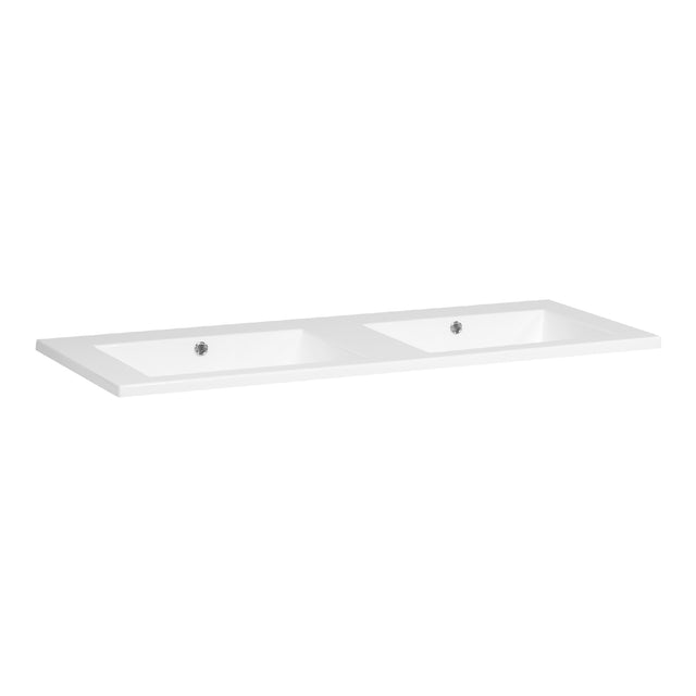 BRAUER Solar Slim wastafel 120-2 met 2 spoelbakken en 0 kraangaten mineraalmarmer zijdeglans wit WT-SOS120-20ZW