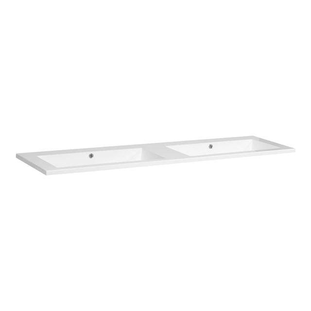 BRAUER Solar Slim wastafel 160 met 2 spoelbakken en 0 kraangaten mineraalmarmer zijdeglans wit WT-SOS1600ZW
