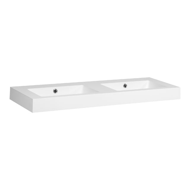 BRAUER Solar Thick wastafel 120-2 met 2 spoelbakken en 0 kraangaten mineraalmarmer zijdeglans wit WT-SOT120-20ZW