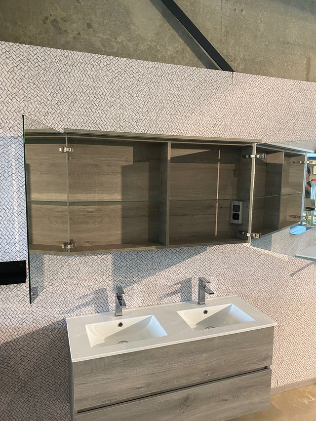 Showmodel Alke Square 120cm eik grigio badmeubel incl spiegelkast