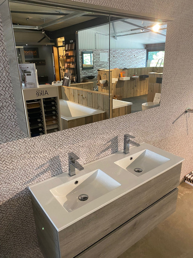 Showmodel Alke Square 120cm eik grigio badmeubel incl spiegelkast