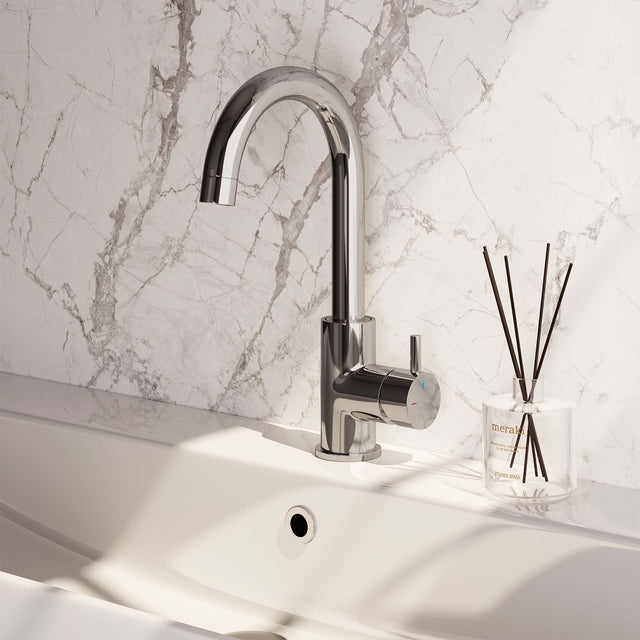 BRAUER Chrome Edition hoge opbouw wastafelmengkraan met draaibare ronde uitloop model B chroom
