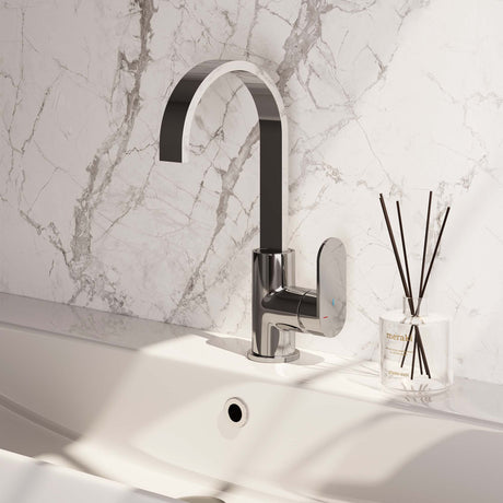 BRAUER Chrome Edition hoge opbouw wastafelmengkraan met draaibare platte uitloop model C chroom