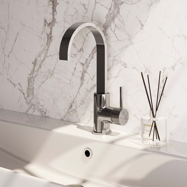 BRAUER Chrome Carving hoge opbouw wastafelmengkraan met draaibare platte uitloop model A chroom 5-CE-003-S4