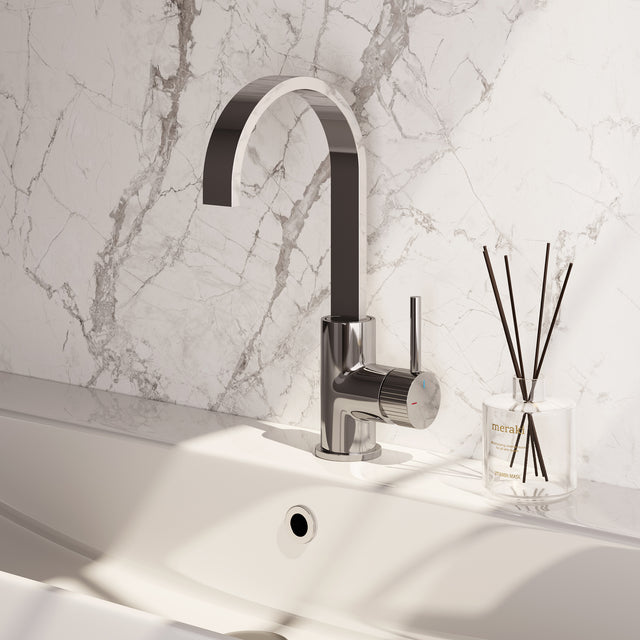 BRAUER Stripe hoge opbouw wastafelmengkraan met draaibare platte uitloop model A chroom 5-CE-003-S5