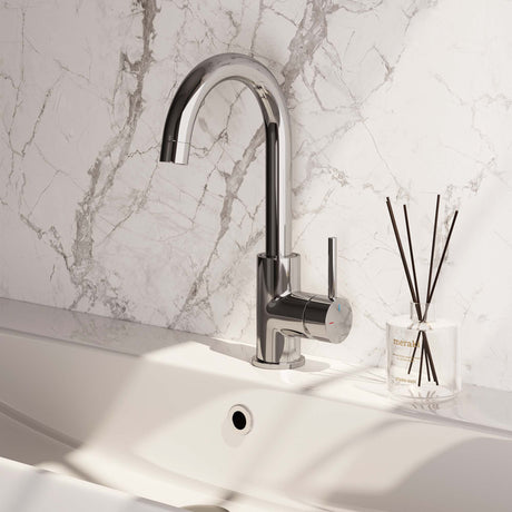 BRAUER Chrome Carving hoge opbouw wastafelmengkraan met draaibare platte uitloop model A chroom