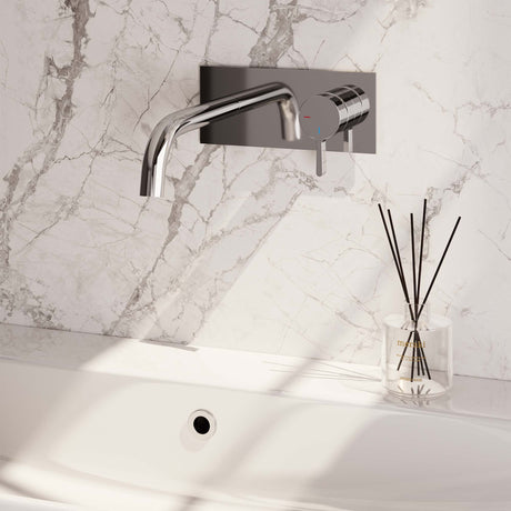 BRAUER Chrome Edition inbouw wastafelmengkraan met gebogen uitloop en afdekplaat model E1 chroom