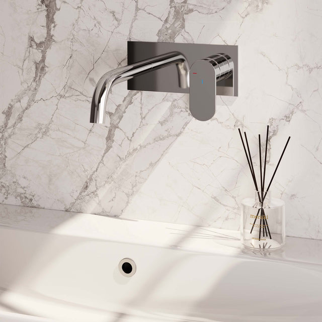 BRAUER Chrome Edition inbouw wastafelmengkraan met gebogen uitloop en afdekplaat model C1 chroom