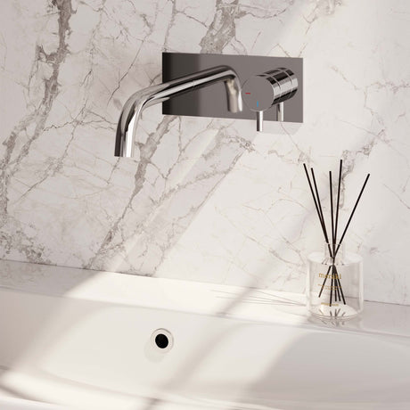 BRAUER Chrome Edition inbouw wastafelmengkraan met gebogen uitloop en afdekplaat model B1 chroom