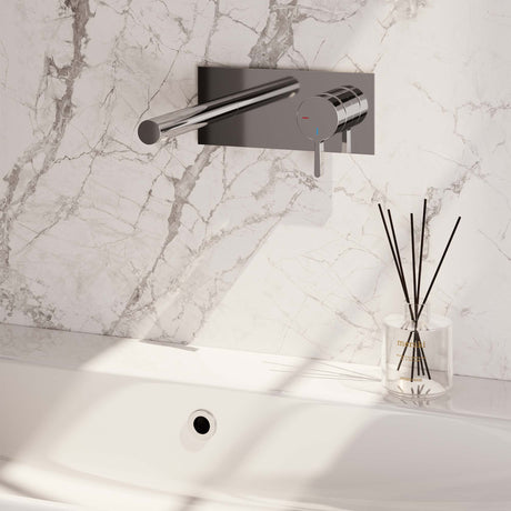 BRAUER Chrome Edition inbouw wastafelmengkraan met rechte uitloop en afdekplaat model E1 chroom