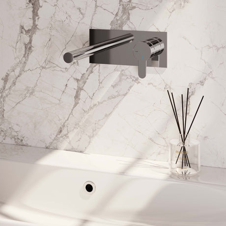 BRAUER Chrome Edition inbouw wastafelmengkraan met rechte uitloop en afdekplaat model D1 chroom