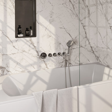 BRAUER Chrome Edition thermostatische inbouw badkraan SET 02 met uitloop en 3-standen handdouche en doucheslang en wandaansluitbocht chroom