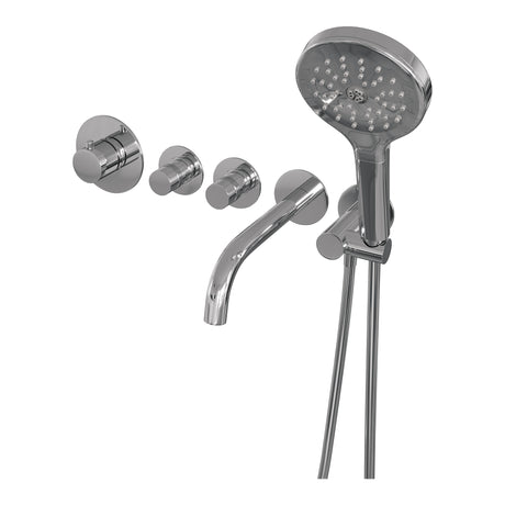 BRAUER Chrome Edition thermostatische inbouw badkraan SET 02 met uitloop en 3-standen handdouche en doucheslang en wandaansluitbocht chroom