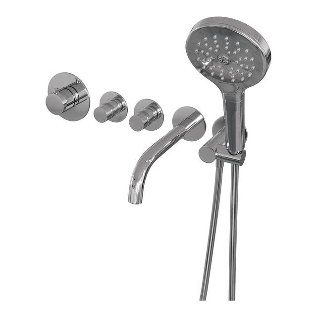 BRAUER Chrome Edition thermostatische inbouw badkraan SET 02 met uitloop en 3-standen handdouche en doucheslang en wandaansluitbocht chroom