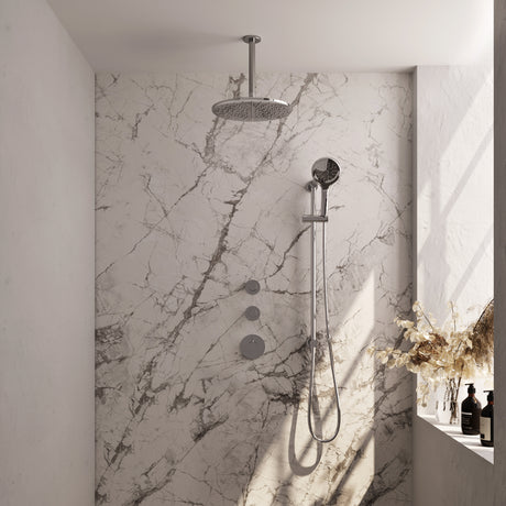 BRAUER Chrome Edition thermostatische inbouw regendouche SET 24 met 30 cm douchekop en plafondarm en 3-standen handdouche en doucheslang en geïntegreerde glijstang chroom