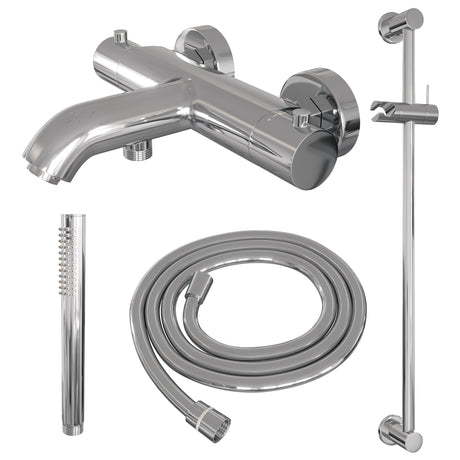 BRAUER Chrome Edition opbouw baddouche thermostaatkraan SET 01 met glijstang en staaf handdouche en doucheslang chroom