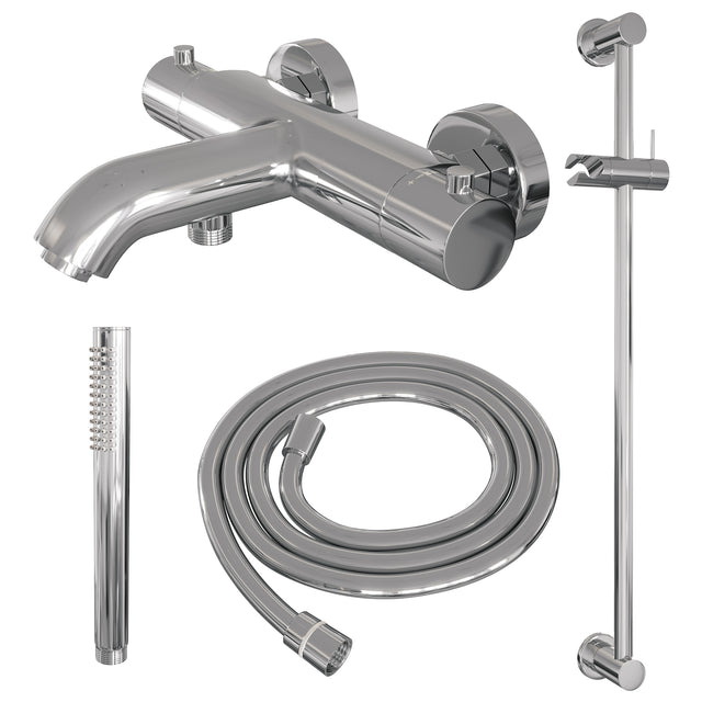 BRAUER Chrome Edition opbouw baddouche thermostaatkraan SET 01 met glijstang en staaf handdouche en doucheslang chroom