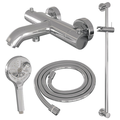 BRAUER Chrome Edition opbouw baddouche thermostaatkraan SET 02 met glijstang en 3-standen handdouche en doucheslang chroom
