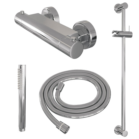 BRAUER Chrome Edition opbouw douche thermostaatkraan SET 01 met glijstang en staaf handdouche en doucheslang chroom